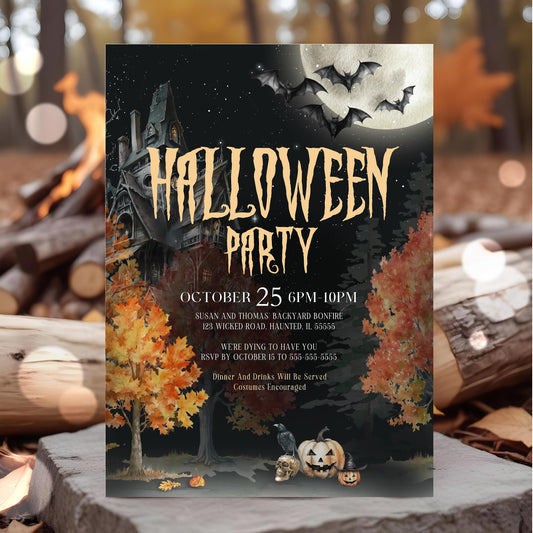 Editable Halloween Haunted House Invitation Template