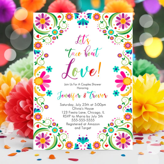 Editable Fiesta Couples Shower Invitation Let's Taco'bout Love Invite